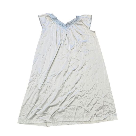 Vtg Vanity Fair Babydoll Slip Dress Women M Blue Nylon Floral Lace Trim Romantic - Picture 1 of 9